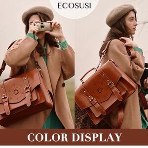 Ecosusi Dark Burgundy Brown Women's Laptop Bag Vegan Leather.